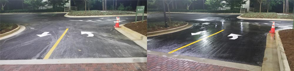 Paver walkway, dark and stained on the left and cleaned on the right (2018)