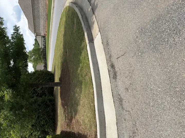 Freshly pressure-washed concrete curb along a commercial parking area in Canton, GA, showing clean light-colored concrete