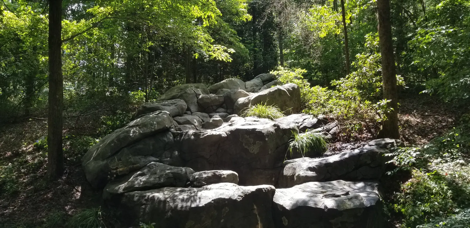 Rock waterfall after cleaning, Townpark Ravine office campus, Kennesaw, Cobb County, GA (May 31, 2019)